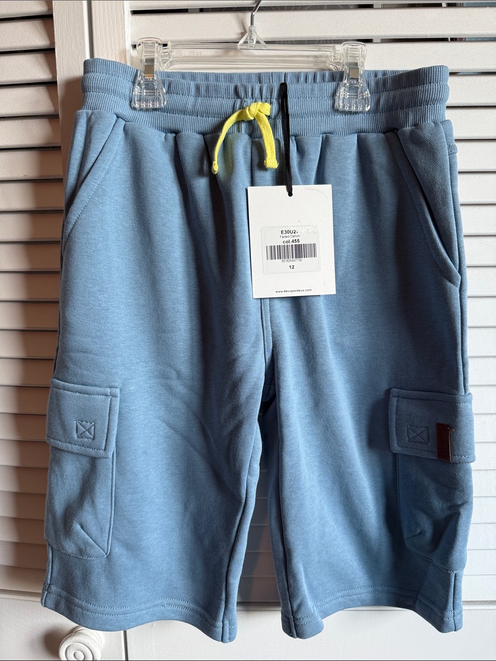 deux par deux Light Blue Cargo Shorts with Yellow Drawstring